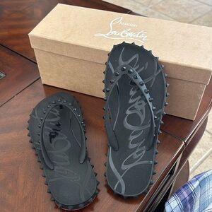 Christian Louboutin Loubi Donna Spike Red Sole Flip Flops. Size 37